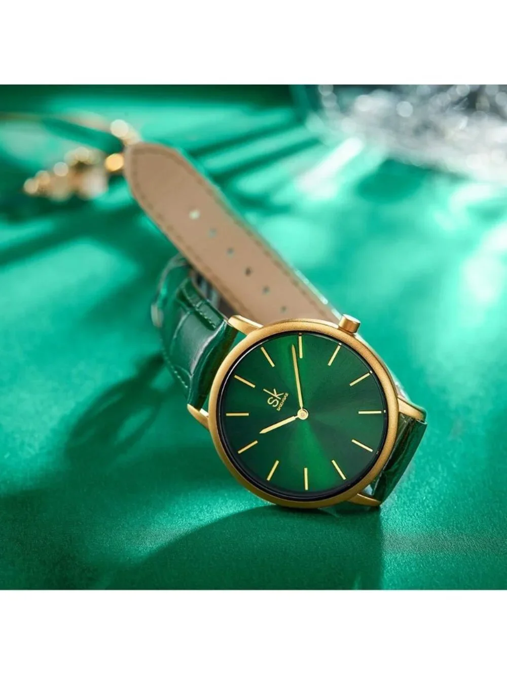 Women's Green Creative Simplicity Genuine Leather Ladies Elegant Wrist Watches